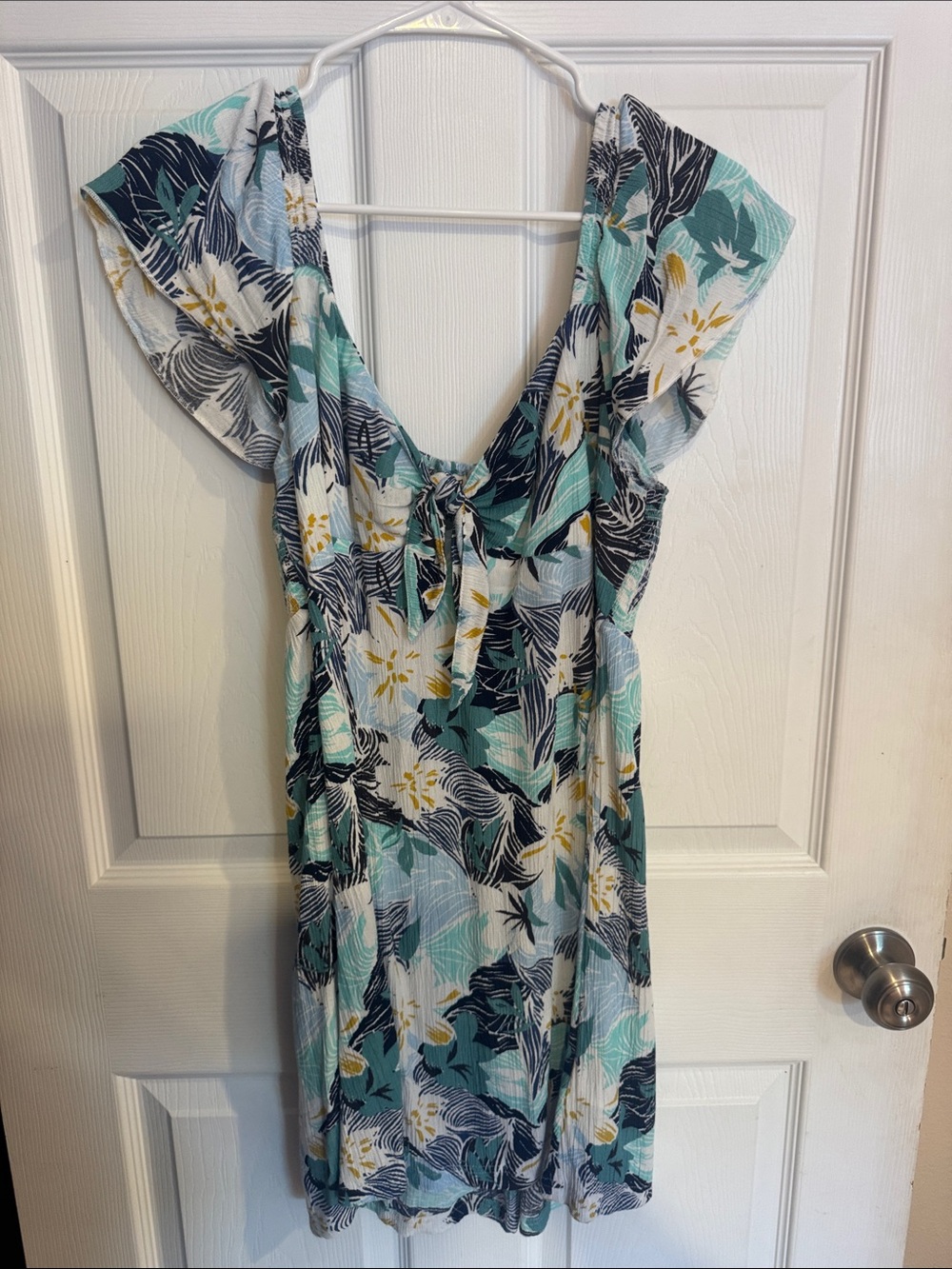Roxy Floral Mini Dress in Teal, Navy & White